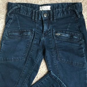 Free People Indigo Blue Moto Zip Skinny Jeans W27